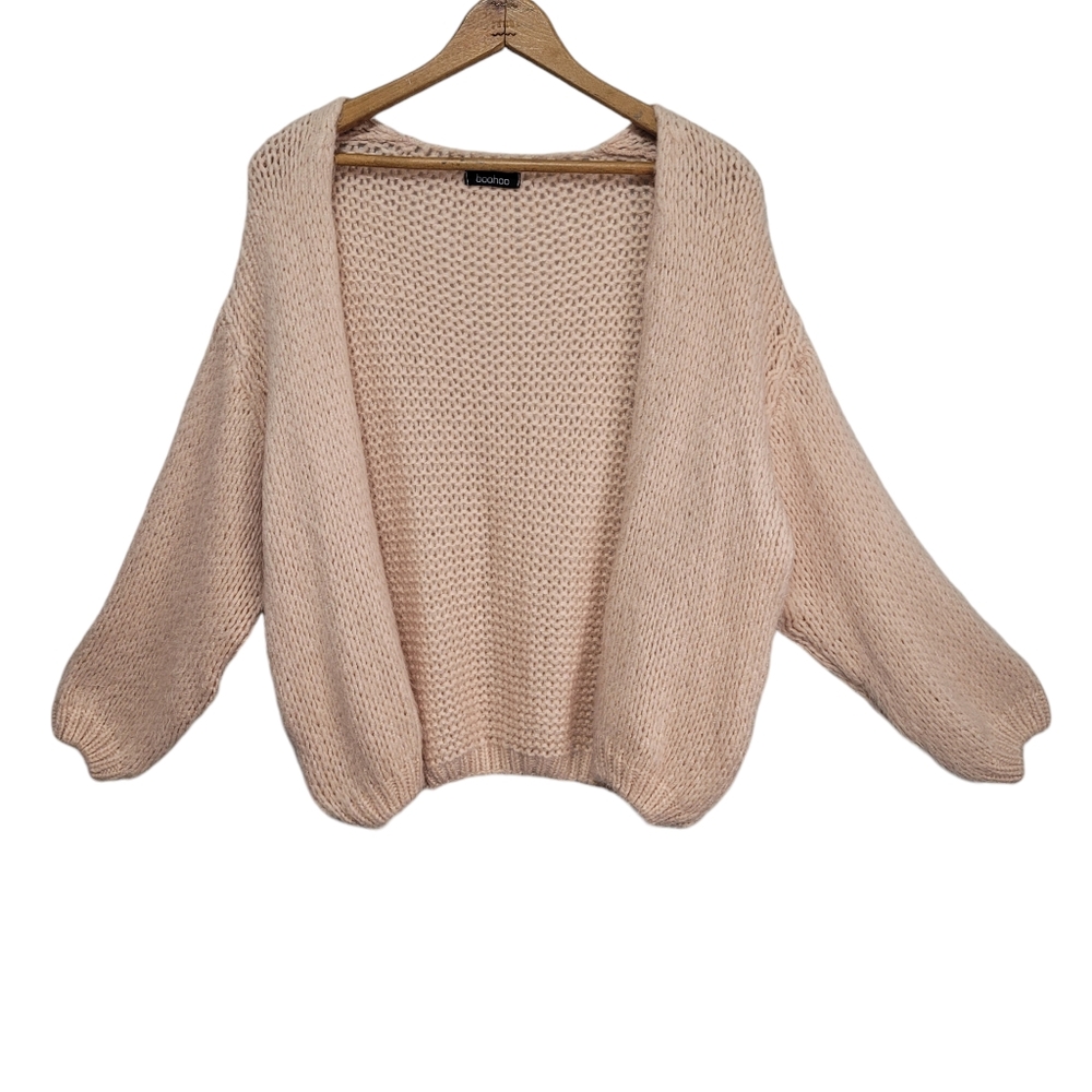 Boohoo Open Knit Cardigan Women's Size 20/22 Blush Pink Romantic Girlhood Core